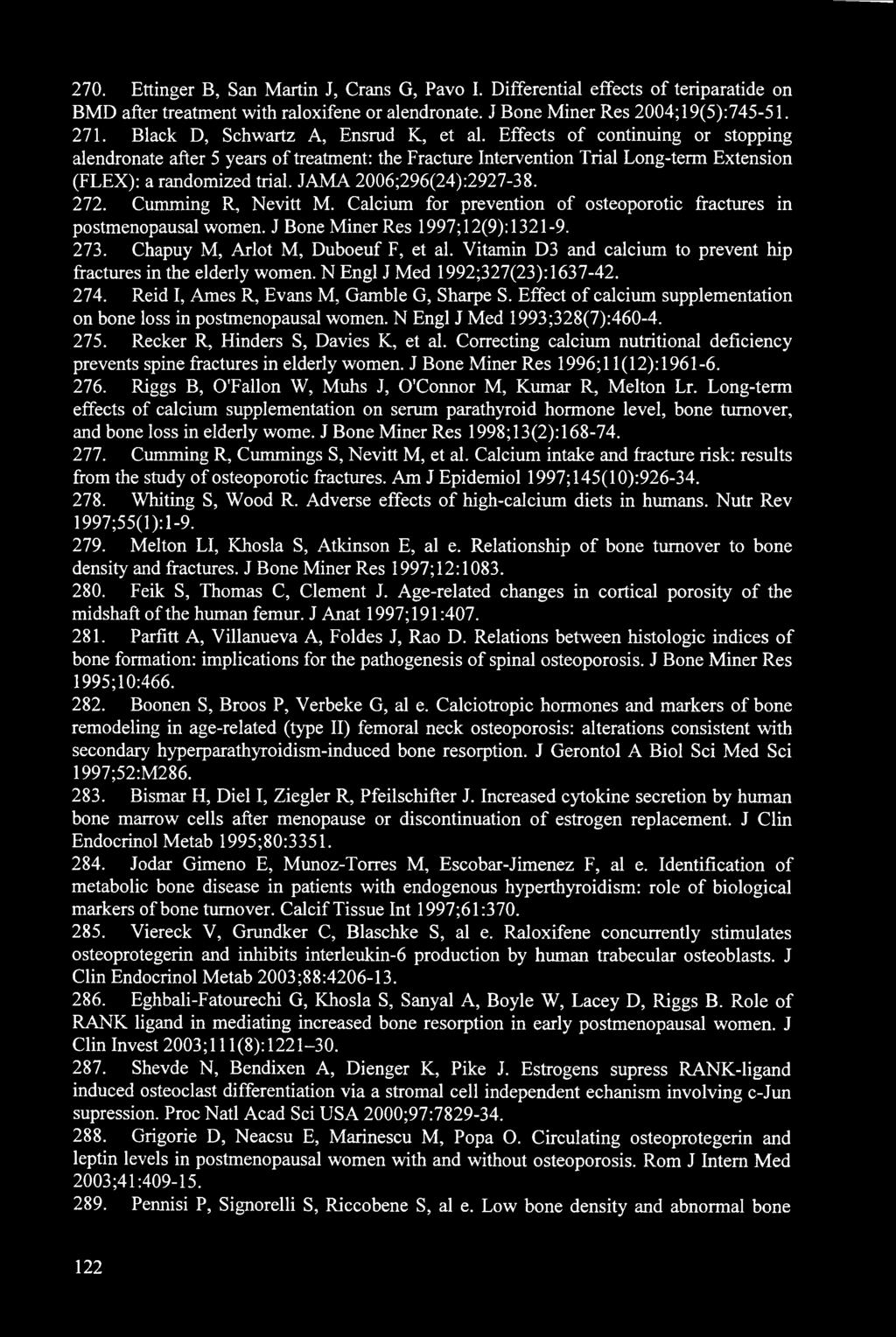 270. Ettinger B, San Martin J, Crans G, Pavo I. Differential effects of teriparatide on BMD after treatment with raloxifene or alendronate. J Bone Miner Res 2004;19(5):745-51. 271.