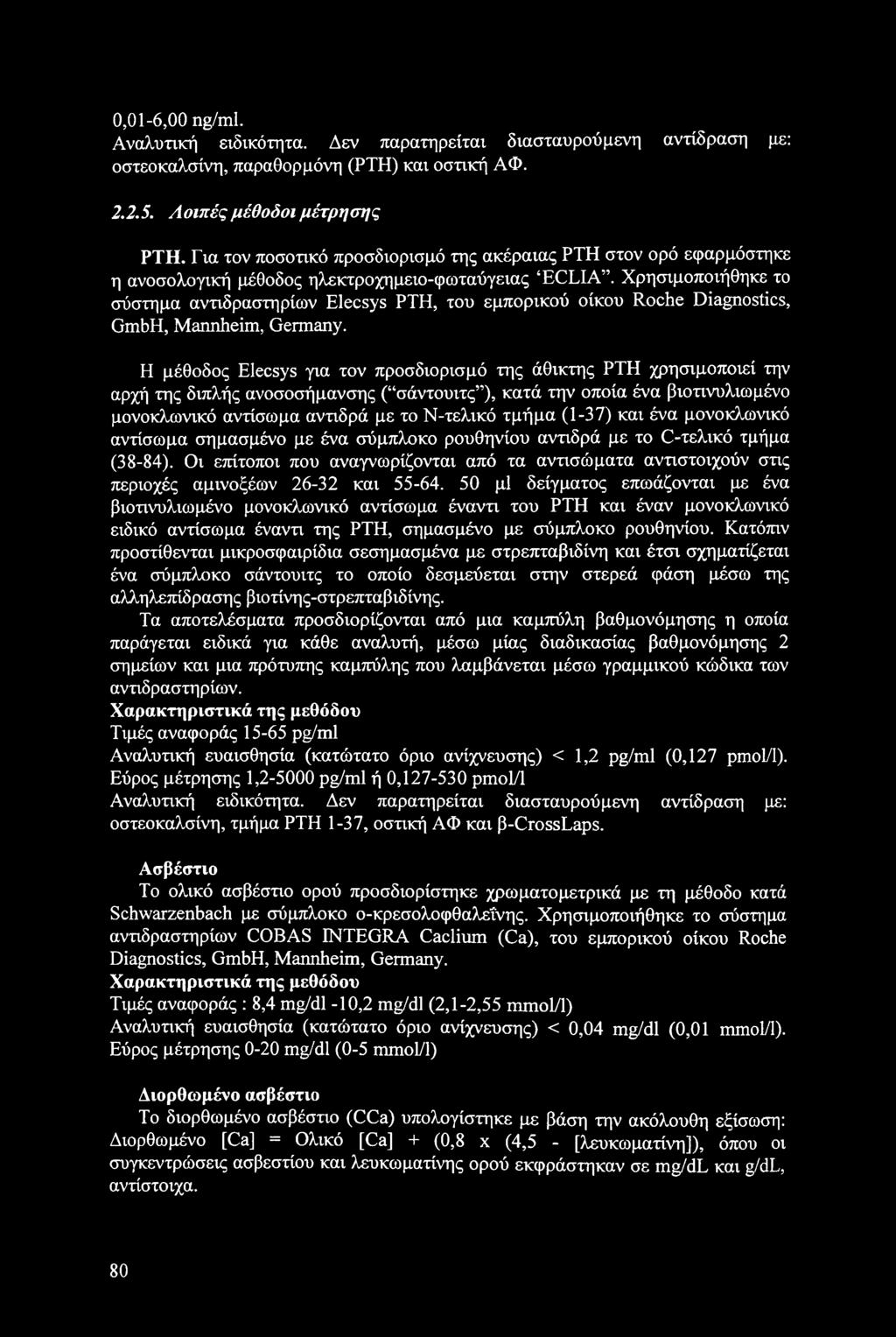 Χρησιμοποιήθηκε το σύστημα αντιδραστηρίων Elecsys ΡΤΗ, του εμπορικού οίκου Roche Diagnostics, GmbH, Mannheim, Germany.