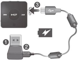 Για να φορτίσετε την μπαταρία 1 Συνδέστε το ένα άκρο του καλωδίου USB στο φορτιστή (ή στη θύρα USB ενός υπολογιστή).