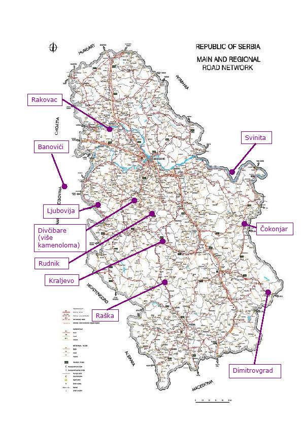 .. Налазишта агрегата у Србији кречњак еруптивац Налазишта