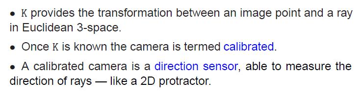 Προβολική Κάμερα Το µοντέλο της προβολικής κάµερας περιγράφεται από την ακόλουθη γραµµική απεικόνιση: Σηµείο στην εικόνα Σηµείο στο χώρο Το κέντρο της κάμερας περιγράφεται
