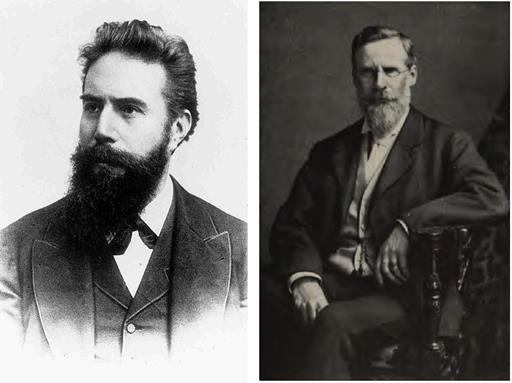 Слика 2. Зачетници радиографије Рендген (лево) и Крукс (десно) Исте године је обавестио научну јавност о свом открићу.