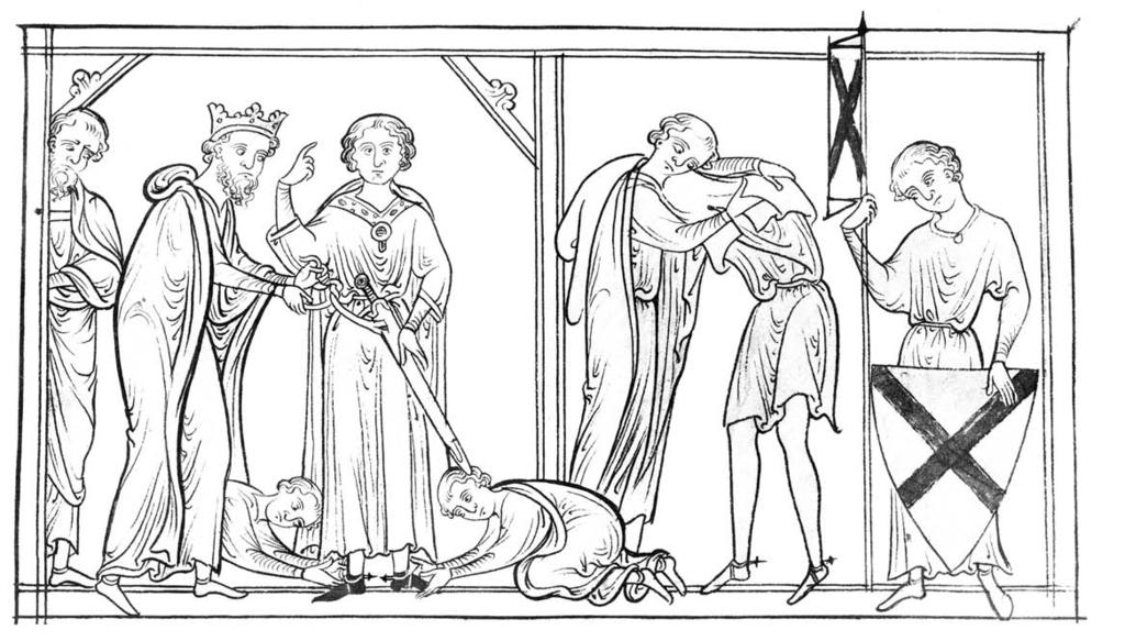 Цртеж 8. Матија Париски, Витешка промоција краља Офе (British Museum, Nero D. I. fol.