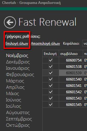 Στο πάνω αριστερό μέρος της οθόνης στην ενότητα «Γρήγορες ρυθμίσεις» υπάρχουν διαθέσιμες οι παρακάτω επιλογές: 1. Επιλογή όλων 2.