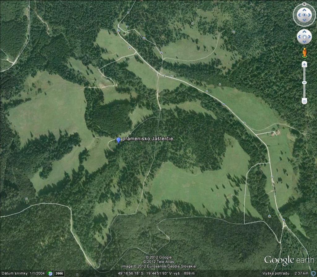 Obr. 2.5.22: Lokalizácia lokality pramenisko Jašterčie 2.5.4.14. Lokalita Ladmovce - preliv vrtu Monitorovaný vrt s prelivom je situovaný v oblasti Zemplínskeho ostrova, cca 0,8 km ssv.