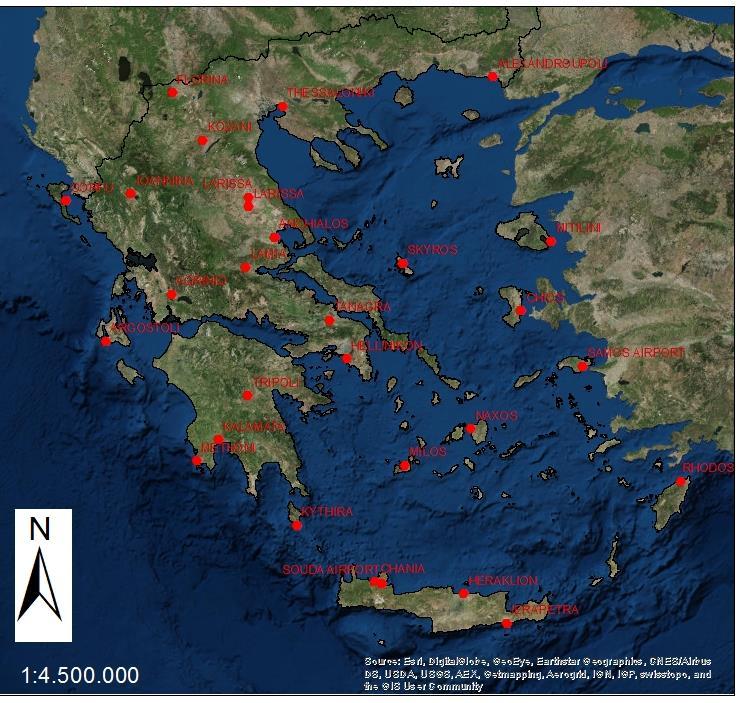 29 Εικόνα 3: Χάρτης της Ελλάδος με τους κλιματικούς σταθμούς.