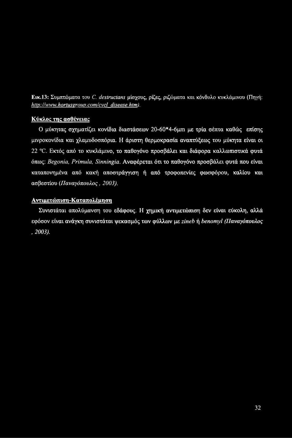 χλαμυδοσπόρια. Η άριστη θερμοκρασία αναπτύξεως του μύκητα είναι οι 22 C.