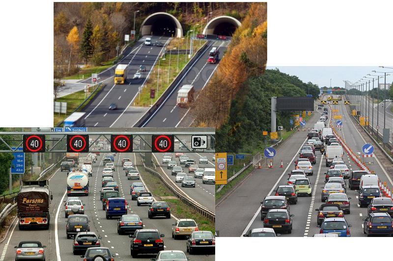 Σχήμα 1-2: Σημεία συμφόρησης (bottlenecks) σε αυτοκινητοδρόμους. Η κυκλοφοριακή συμφόρηση έχει σαν αποτέλεσμα, την εμφάνιση του φαινομένου της πτώσης ικανότητας (capacty drop).