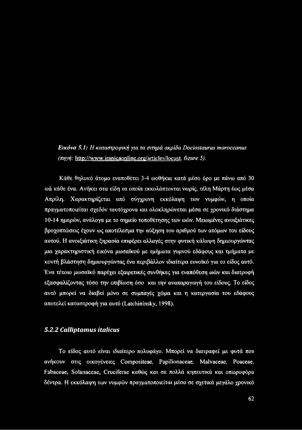 Χαρακτηρίζεται από σύγχρονη εκκόλαψη των νυμφών, η οποία πραγματοποιείται σχεδόν ταυτόχρονα και ολοκληρώνεται μέσα σε χρονικό διάστημα 10-14 ημερών, ανάλογα με το σημείο τοποθέτησης των ωών.