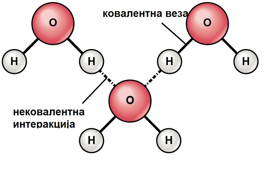 Нековалентне интеракције Атоми међусобно успостављају ковалентне везе и граде молекуле. Молекули међусобно интерагују преко нековалентних контаката и граде сложене молекулске системе и кластере.