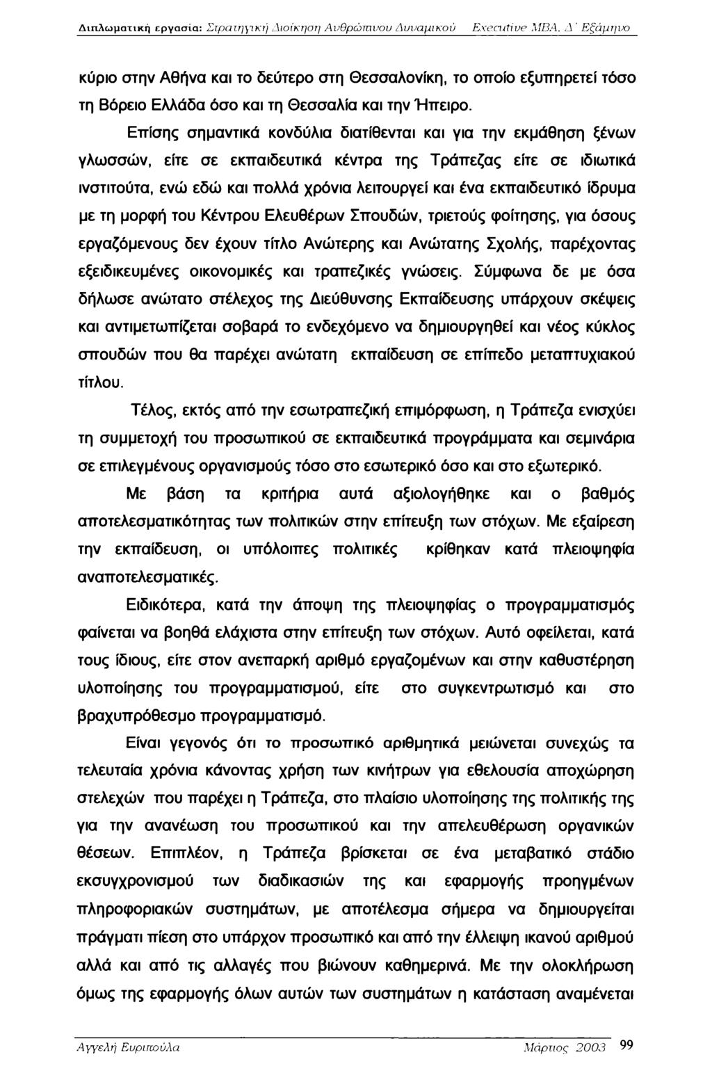 Διπλωματική εργασία: Στρατηγική Διοίκηση Ανθρώπινου Δυναμικού Executive MBA.