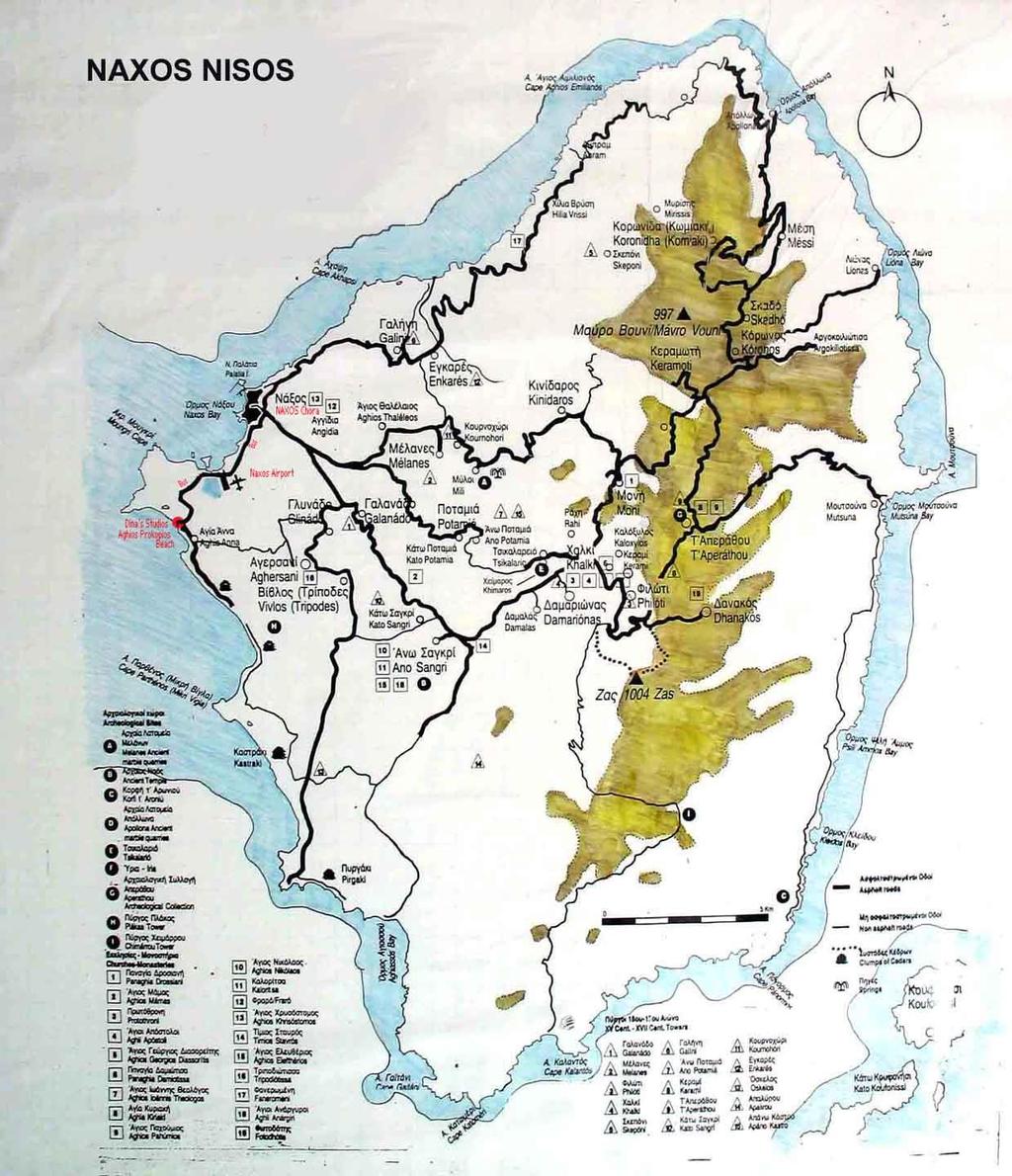 3. ΠΕΡΙΓΡΑΦΗ ΤΗΣ ΥΦΙΣΤΑΜΕΝΗΣ ΟΙΚΟΝΟΜΙΚΗΣ ΚΑΤΑΣΤΑΣΗΣ ΣΤΗ ΝΑΞΟ Εικόνα 1: Χάρτης της Νάξου 3.1.Γενικά Στοιχεία Η Νάξος είναι το μεγαλύτερο σε έκταση νησί των Κυκλάδων με έκταση 429,79 τετρ.χλμ.