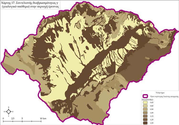 Χάρτης 16. Συντελεστής x (παρουσία βλάστησης) στην περιοχή έρευνας.