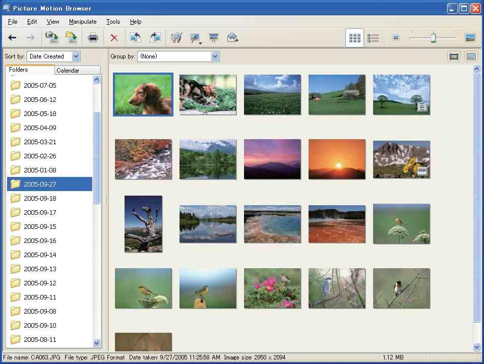 Προβολή εικόνων 1 Έλεγχος των εισαγόμενων εικόνων Όταν η εισαγωγή ολοκληρωθεί, ξεκινά το "Picture Motion Browser". Εμφανίζονται μικρογραφίες των εισαγόμενων εικόνων.