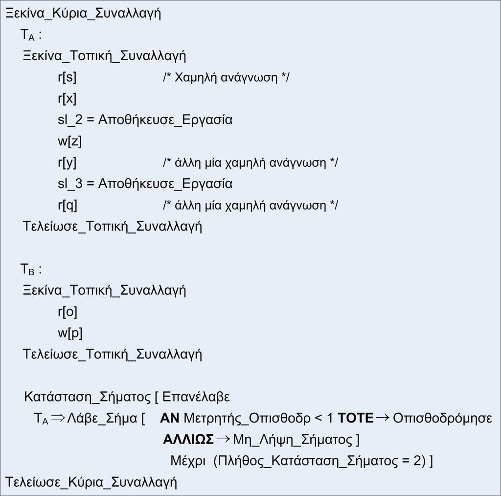 ορισµένη. Παρ όλ αυτά, αν η κατανεµηµένη συναλλαγή ολοκληρωθεί µετά από την πρώτη εκτέλεση του βρόγχου, η συναλλαγή θα είναι δύο φάσεων.