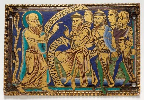 Plaque with St Paul Disputing with the Jews, Gilded copper with