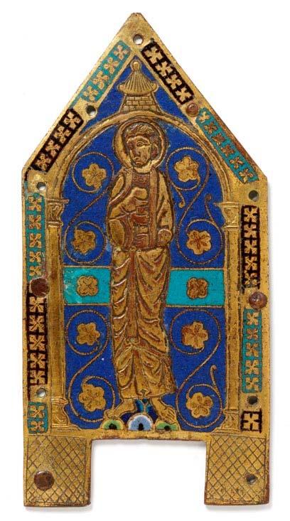 Plaque from a reliquary casket, Gilded copper with champlevé