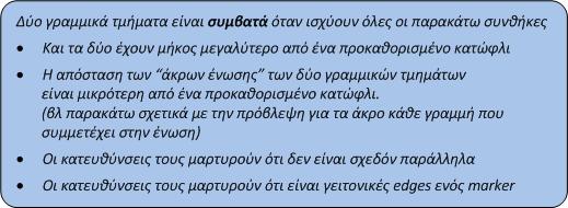 Εντοπιςμόσ των περιγράμματα των markers 99 Σαν παράδειγμα παρατίκεται το παρακάτω frame, όπου φαίνεται για κάκε edge που ανιχνεφτθκε θ κατεφκυνςι και θ διεφκυνςι του, ςτο format