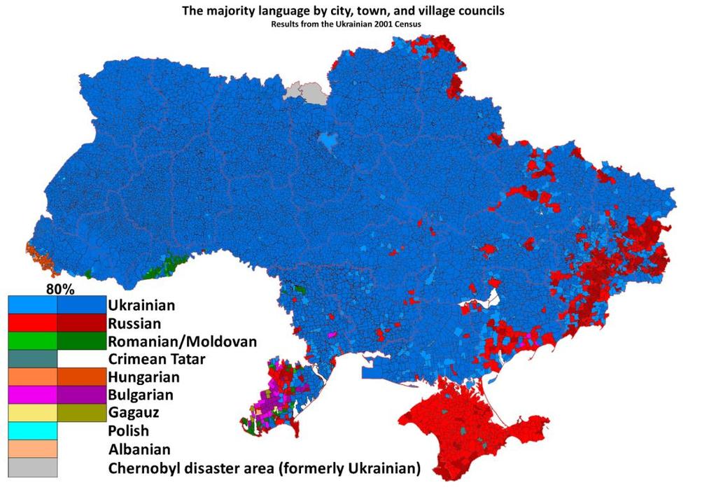 Οι γλώσσες της Ουκρανίας 1/2 Πηγή: Γλωσσικός χάρτης της Ουκρανίας, 2001. https://en.wikipedi a.