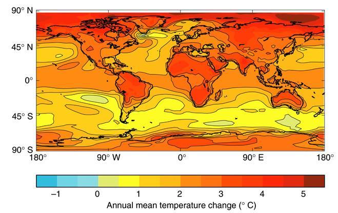 Πρόβλεψη θερμοκρασίας επιφάνειας για το 2050 Πηγή: http://www.globalchange.umich.