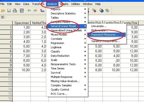 Εικόνα 18.2 Εντολές Analyze>>>General Linear Model>>>Repeated Measures.