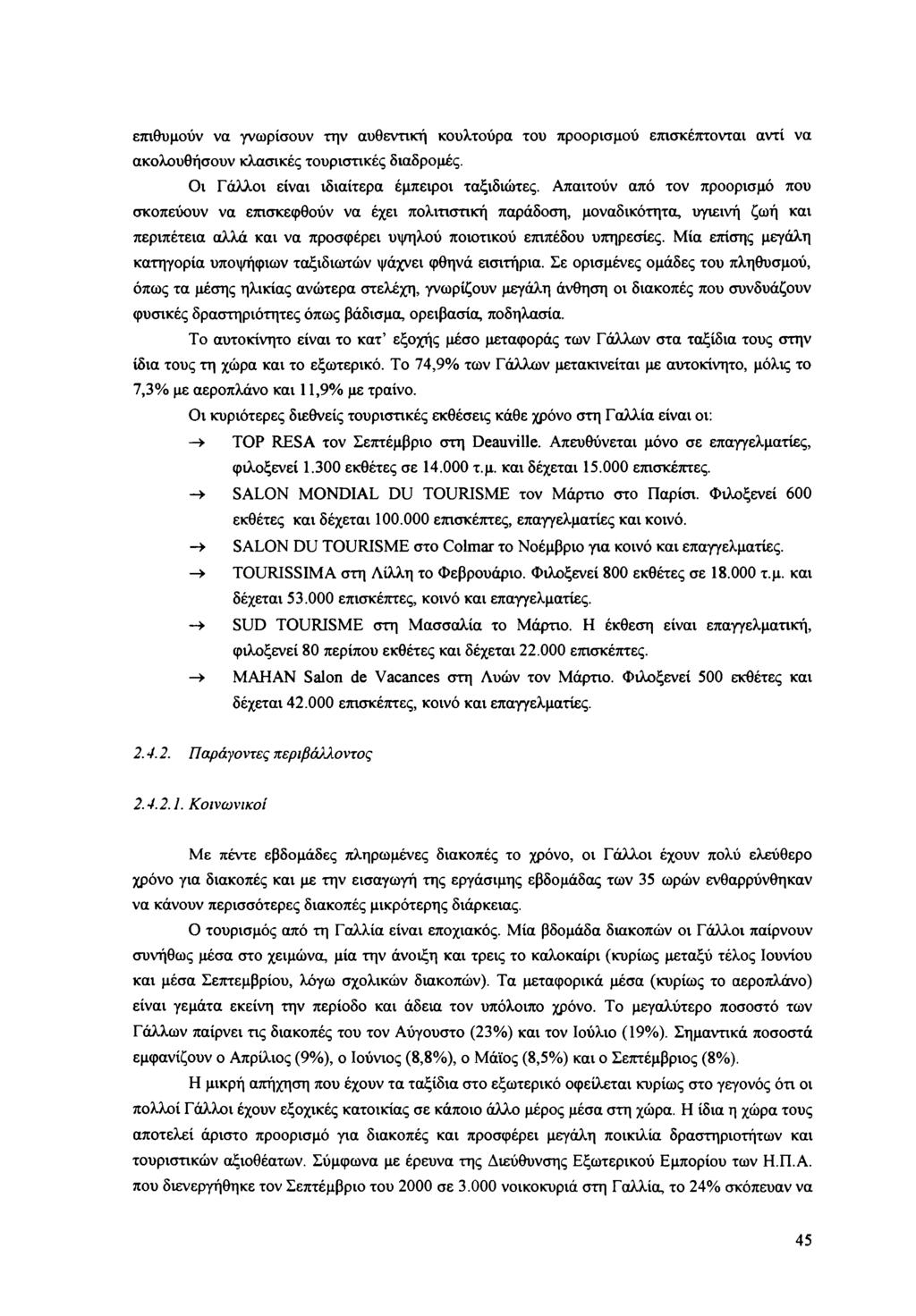 επιθυμούν να γνωρίσουν την αυθεντική κουλτούρα του προορισμού επισκέπτονται αντί να ακολουθήσουν κλασικές τουριστικές διαδρομές. Οι Γάλλοι είναι ιδιαίτερα έμπειροι ταξιδιώτες.