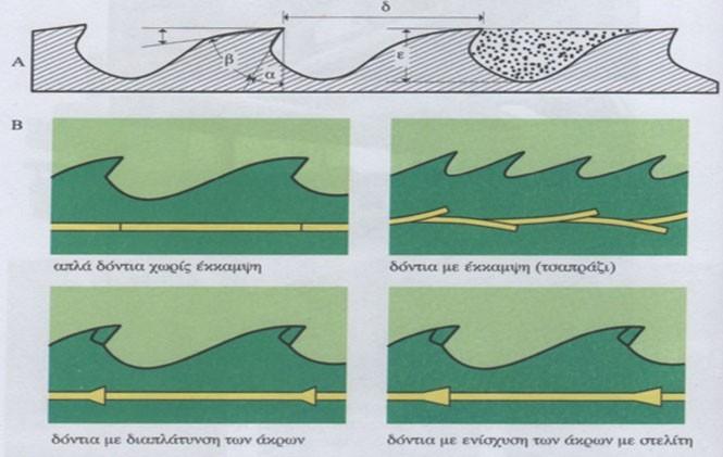 Έκκαμψη και η σημασία της (3/4) Εικόνα 3.27. Α. Σχηματική παρουσίαση χαρακτηριστικών δοντιών: α. γωνία τομής, β.