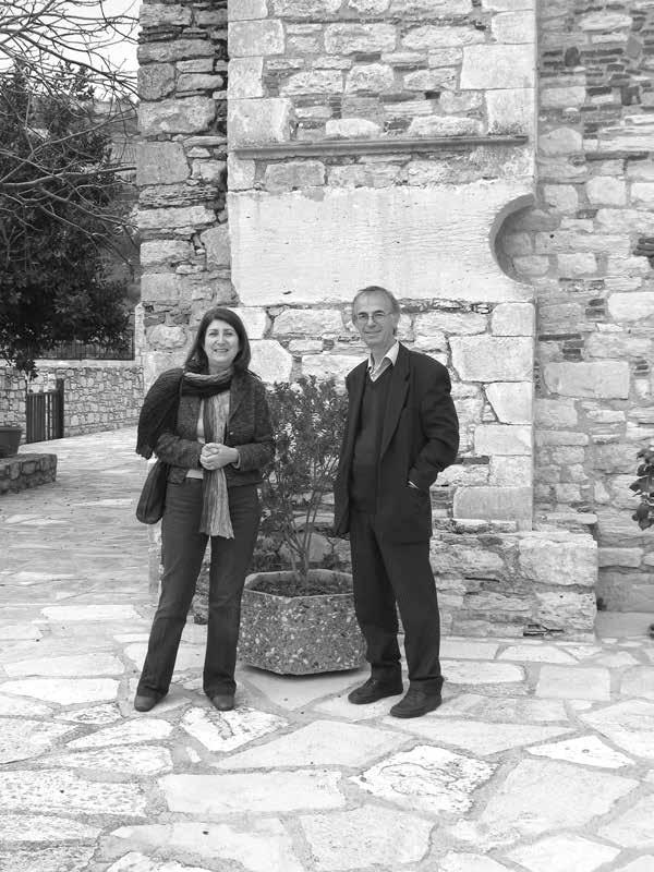 Nota Kourou and Thanasis Kouros at Aghia Moni (Paphos), in front of the Cypro- Syllabic