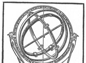 Αριστερά: Σύγχρονη αναπαράσταση του σφαιρικού αστρολάβου σύμφωνα με την περιγραφή του Πτολεμαίου στη Μεγίστη. Δεξιά: Ανακατασκευή του σφαιρικού αστρολάβου του Πτολεμαίου από τον Tycho Brahe.