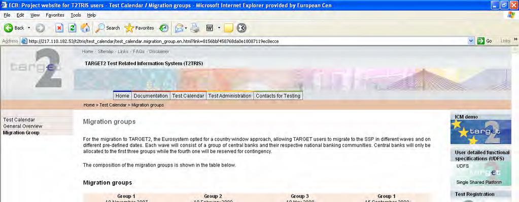 4.3.2 Οµάδες Μετάπτωσης Test Calendar Migration Groups Εδώ υπάρχει