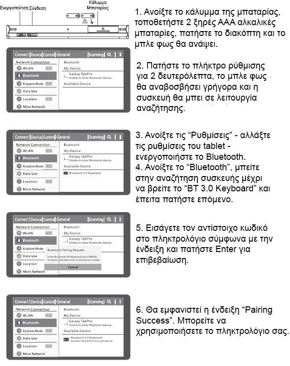Οδηγίες Σύνδεσης σε Android Σημείωση: Μετά την επιτυχή σύνδεση, όταν το ενεργοποιείτε, το πληκτρολόγιο θα