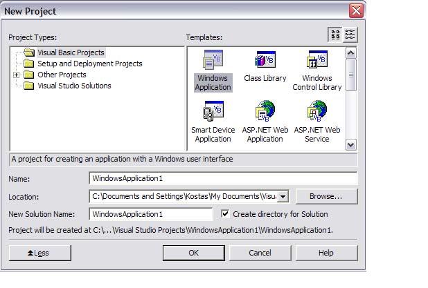 Σχήμα 2.1 Το Visual Studio απλοποιεί τις διαδικασίες χρησιμοποιώντας έτοιμα πρότυπα εφαρμογών.