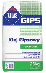 ATLAS GIPS BONDER Lepidlo pre sadrokartónové dosky veľmi vysoká priľnavosť k podkladu a povrchu sadrokartónových dosák vysoká tvárnosť v priebehu prilepovania dosky optimálny čas spracovateľnosti
