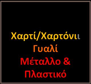 για χαρτί/χαρτόνι, πορτοκαλί για γυαλί και κόκκινο για πλαστικό &