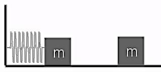 Ερώτηση 6 Στο διπλανό σχήµα, δυο πανοµοιότυπα κιβώτια µάζας m βρίσκονται ακίνητα πάνω σε λεία οριζόντια επιφάνεια.