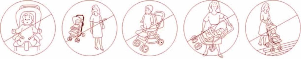 16.Do not place items on top of the stroller or carry, even if they are folded, while storing or transporting them, because it may damage the products. 17.