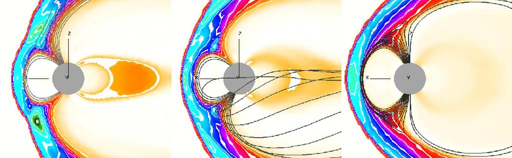 Magnetohydrodynamic simulations of the solar wind interaction with the magnetosphere under steady-state conditions IMF southward (b) eastward (c)