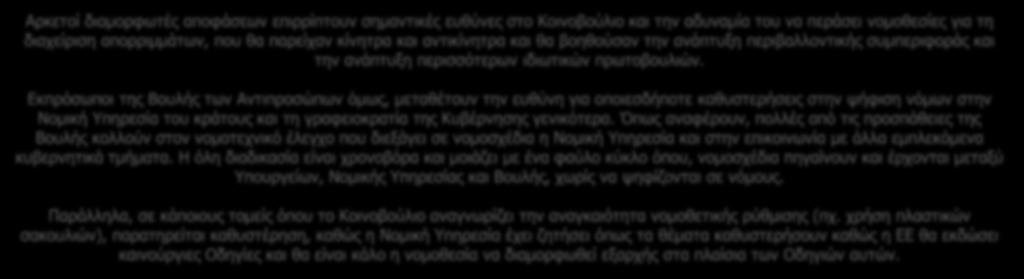 Η ενέργεια αυτή όμως, οδήγησε σε μια σειρά καινούργιων προβλημάτων λόγω της αναγκαίας αναδιάρθρωσης των εμπλεκομένων κυβερνητικών δομών και της απώλειας συνοχής στην εφαρμογή πολιτικής διαχείρισης