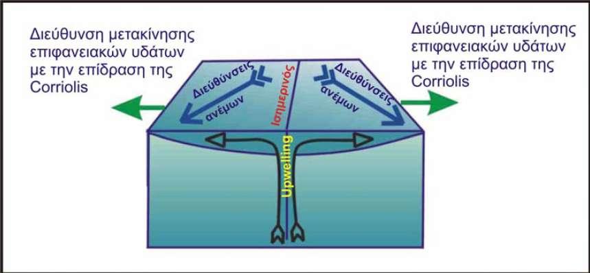 Upwelling στον ανοικτό ωκεανό Στο εσωτερικό μιας ωκεάνιας λεκάνης, σε ζώνη όπου ξεκινούν αντίθετα κινούμενα