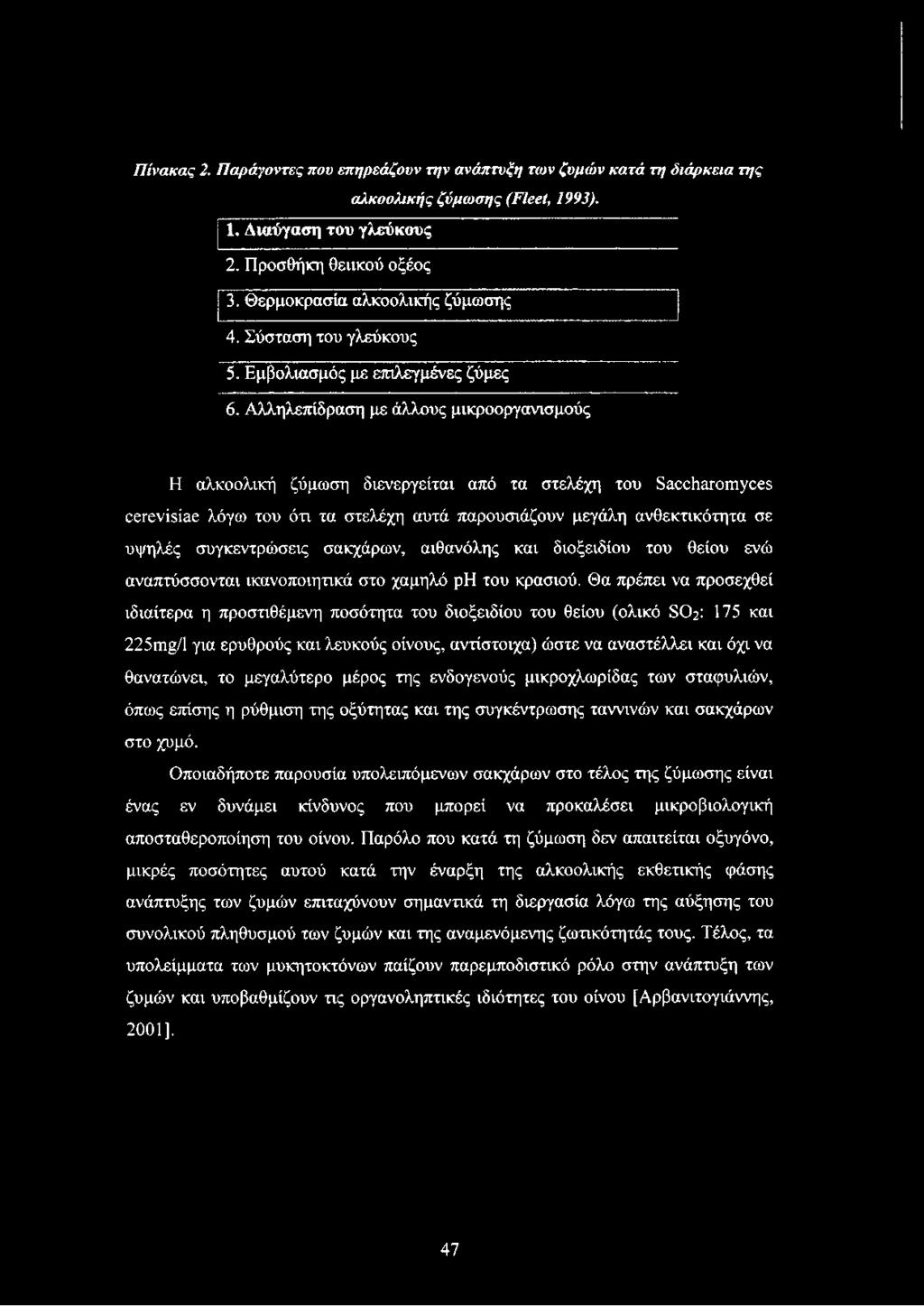 Αλληλεπίδραση με άλλους μικροοργανισμούς Η αλκοολική ζύμωση διενεργείται από τα στελέχη του Saccharomyces cerevisiae λόγω του ότι τα στελέχη αυτά παρουσιάζουν μεγάλη ανθεκτικότητα σε υψηλές