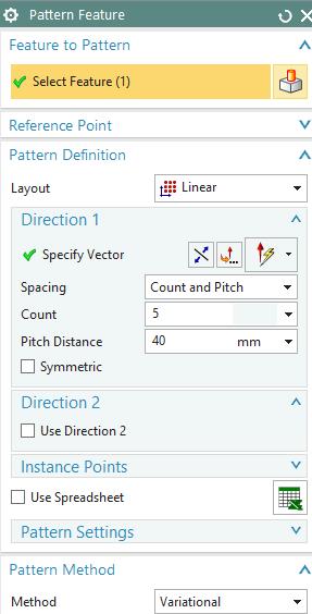 1) Pattern σε ευθεία γραμμή Στο feature to Pattern όπως έχουμε ξαναδεί πρέπει να επιλέξουμε το κομμάτι που θα κάνουμε Pattern, στην