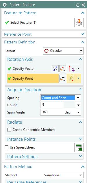 Στο Specify Vector επιλέγουμε τον άξονα περιστροφής του κυκλικού