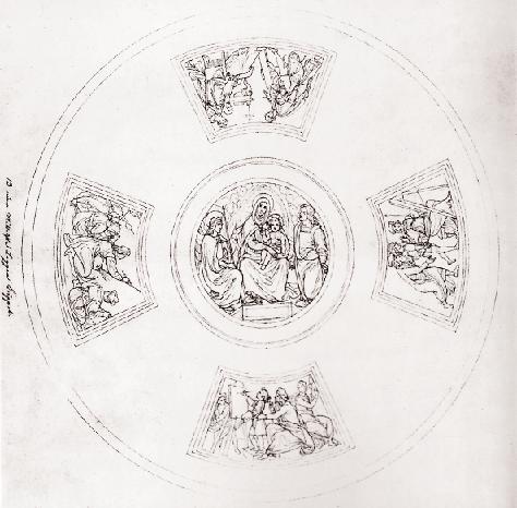 Peter von Cornelius, Σχέδιο για τις νωπογραφίες του θόλου της στοάς του Raffaello στην Παλιά Πινακοθήκη (Alte Pinakothek) του Mονάχου, 1831, σχέδιο με μολύβι, Mόναχο, Staatliche Graphische Sammlung