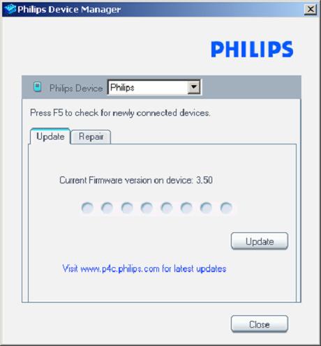 Ένα πρόγραμμα λογισμικού που ονομάζεται Philips Device Manager ελέγχει εάν υπάρχουν ενημερώσεις υλικολογισμικού διαθέσιμες στο Internet.