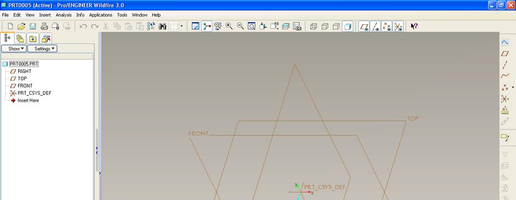 Εικόνα 2.6: Επιφάνεια τρισδιάστατης σχεδίασης του λογισμικού Pro Engineer Στα περισσότερα Features ο ορισμός ξεκινάει με σχεδίαση σε δύο διαστάσεις.