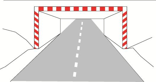 8) Elementi konstrukcije i opreme javnih cesta i drugih objekata koji oznaĉavaju stalne prepreke unutar mjera prometnog profila obiljeţavaju se crveno bijelom, a slobodnog profila crno bijelom