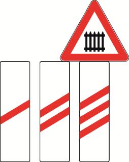 Prometni znak A50 37) prometni znak pribliţavanje prijelazu ceste preko ţeljezniĉke pruge bez branika ili polubranika (A51) oznaĉava udaljenost do prijelaza ceste preko ţeljezniĉke pruge u razini