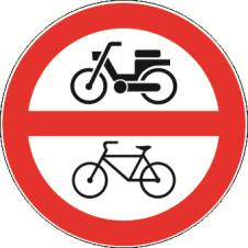 17) prometni znak zabrana prometa za mopede i bicikle (B17) oznaĉava cestu ili dio ceste na kojoj je zabranjen promet mopedima i biciklima i njihovim inaĉicama na tri kotaĉa; Prometni znak B17 18)