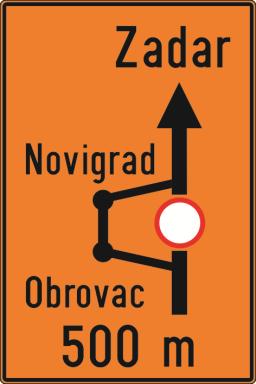 93) prometni znak predznak za obilazak (C117) oznaĉava smjer obilaska preko naseljenog mjesta ili dijela ceste.