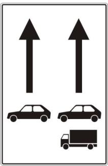 99) prometni znak prometna traka namijenjena odreċenoj vrsti vozila (C123) ili (C124) oznaĉava broj i namjenu prometne trake, kojom je promet ureċen na takav naĉin da se prometne trake namjenjuju